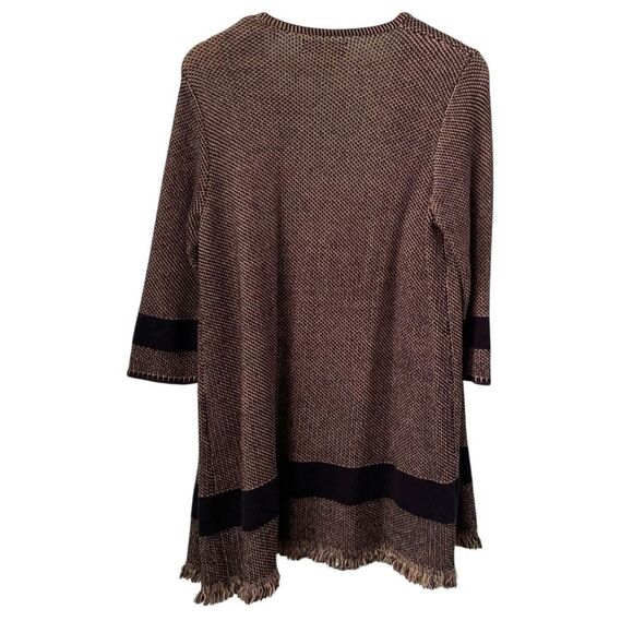 Kasper Open Front Fringe Cardigan in Brown and Black Size 1X - Picture 3 of 8
